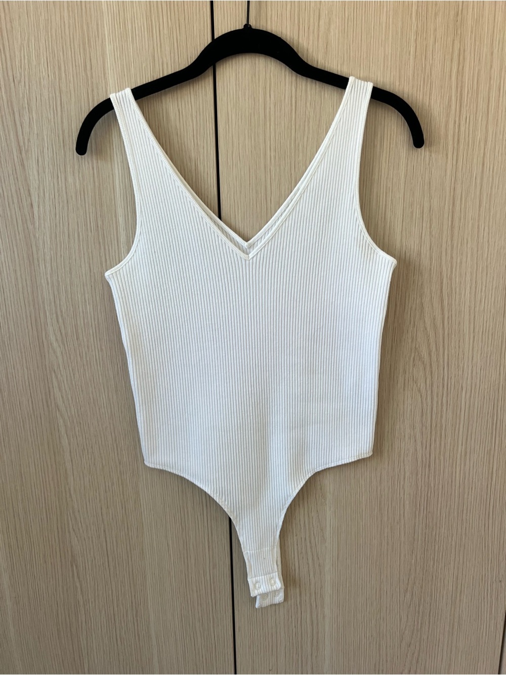Vince White Ribbed V-Neck Tank Bodysuit
